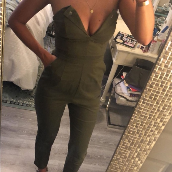 Strapless army green jumpsuit - Picture 2 of 4